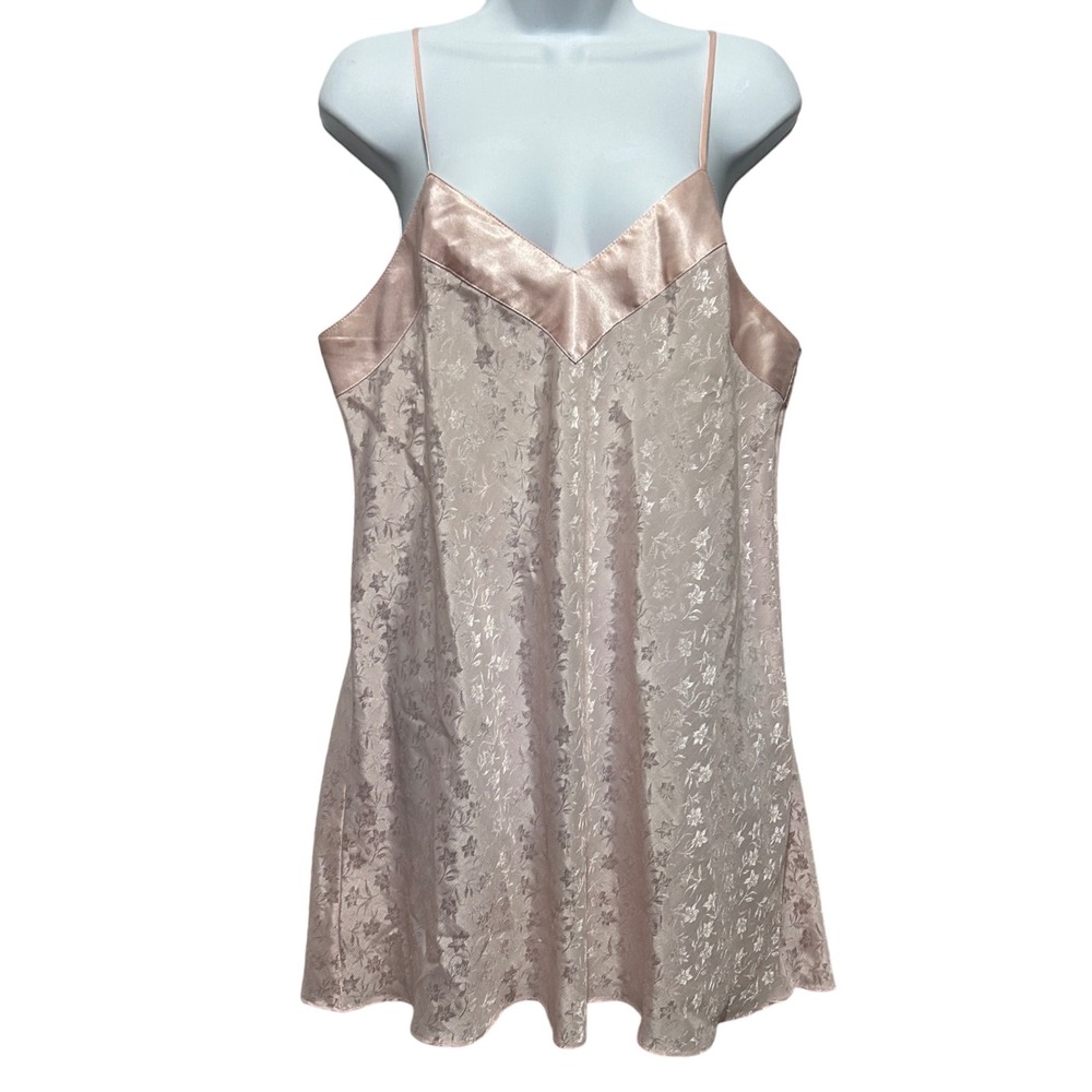 Cacique Lingerie Chemise L‎ Pink Jacquard Floral Slip Dress Coquette Boudoir